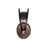 Meze 99 Classics over-ear audio headphones side view walnut wood design with silver highlights