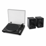 Kanto OBI3 turntable and Victrola Tempo VPS-400 powered bookshelf speakers in Black